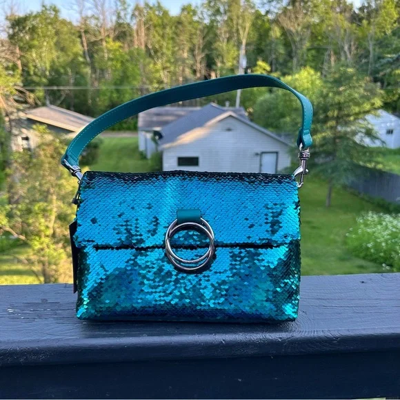 Vince Camuto sequin shoulder bag- Livy-Quetzal Teal NWT $158 Emerald Blue-Green - Picture 12 of 14
